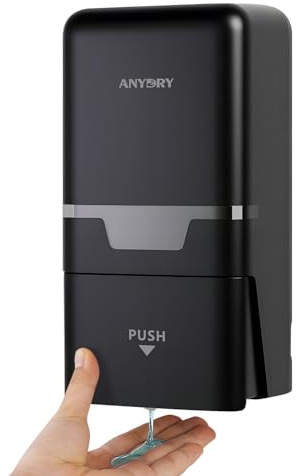 anydry Wandmontierter Manueller Druck-Seifenspender, 800 ml Fassungsvermögen mit Sichtfenster, einfacher Seifenwechsel, ideal für Haushalte und Gewerbe 1009 schwarz