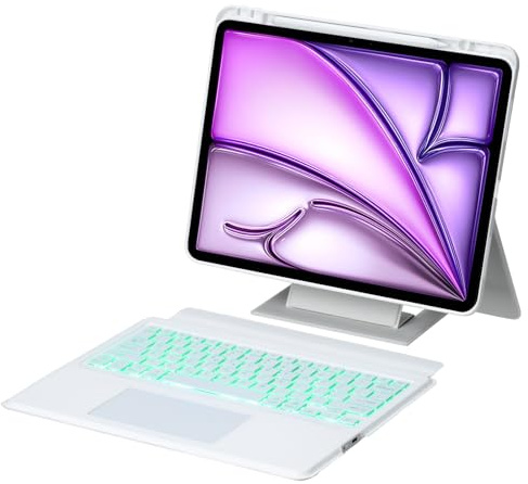 FIABANO Trådlöst Bluetooth-tangentbord folio fodral för iPad Air 13 tum (M2/M3), avtagbart bakgrundsbelyst tangentbord – TrackPad Mouse – justerbart porträtt/landskapsstativ