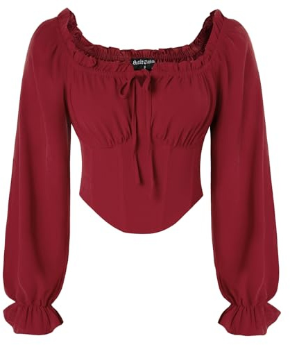 Skarlet mörker damer korsett topp långärmad korsett topp avslappnad midja renässans bustier, Vinröd, XL