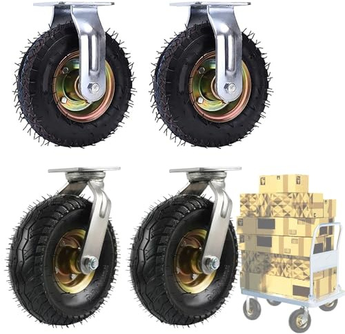 Swivel Caster Wheel Fixed Heavy Duty Industrial Caster Steel Plate Rubber Wheel, 6/8/10 in, with Ball Bearings, for Hand Truck/Trolley/Garden Utility Wagon Cart