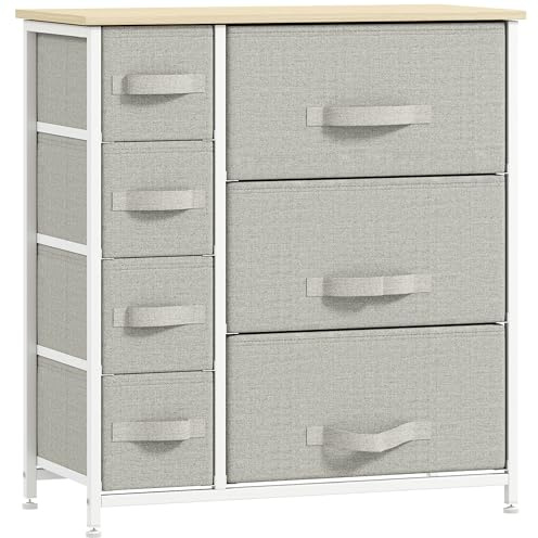 HOMCOM Commode 7 tiroirs en Tissu, chiffonnier, Meuble de Rangement Moderne, Cadre en Acier, Commode Chambre, Salon, entrée, 63,5 x 30 x 71 cm, Gris