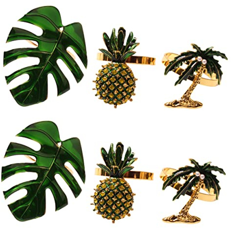 FUNNETOYU 6 Piezas Anillo de Servilleta de Fiesta Hawaiana Diseño de Piña Palma Tortuga para Decorar Mesas Fiestas y Comidas Familiares