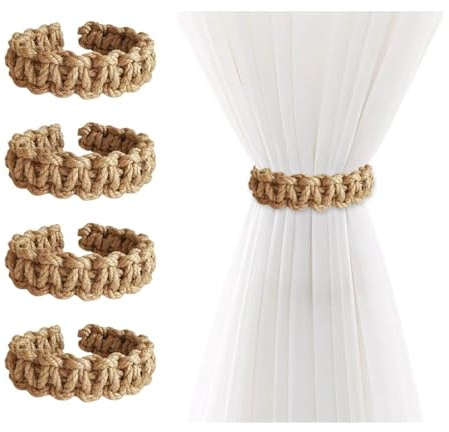 HMCEY 4 PCS Embrasse de Rideaux Bohème,Support de Rideau pour Tressé,Embrasse Rideau Macramé,Attache Corde Rideau sans Percage,Pince à Rideaux Decoration,Accessoires de Chambre pour Maison, Bureau