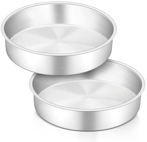 HaWare 9 inch Cake Tin Set of 2, Stainless Steel Round Cake Pan for Baking Roasting Serving, Layer Cake Tin for Birthday Wedding, Healthy & Non-Toxic, Mirror Polished & Dishwasher Safe (23cm)