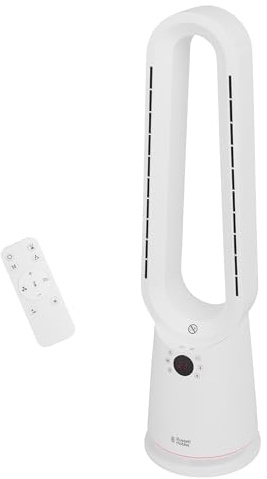 Russell Hobbs Bladeless Electric Heater & Cooling Fan 2000W with Remote Control in White, 10 Fan Speeds & 4 Modes, Hot & Cool with Touch Control and LED Display, 8-hour Timer, RHBHC2030W