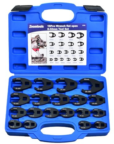 Zoomtools Set Chiavi a Piede di Porco (Crowfoot) 8-32mm Kit Chiavi a Bussola Aperte in Cr-Mo, per Spazi Ristretti, Auto e Moto, 3/8 e 1/2