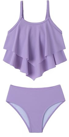 Arshiner Niñas Dos Piezas Traje de Baño con Volantes Niños Verano Conjuntos de Bikini Ajustables Tankini Bikini Set para Niñas 13-14 Años Morado