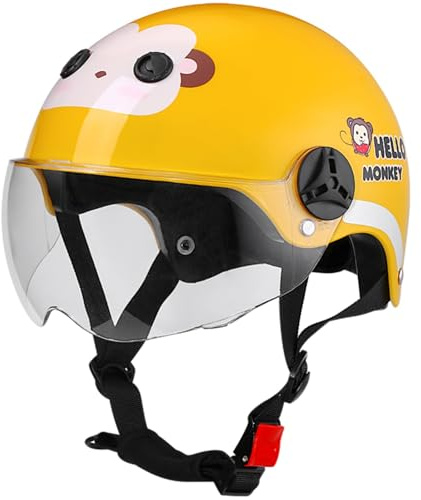 Caschi Da Moto Jet 3/4 Per Bambini Dai 3 Ai 12 Anni, Caschi Da Cross Per Bambini E Ragazzi Omologati DOT, Mezzo Casco Vintage Leggero Per Scooter Elettrico, Ciclomotore, Go Kart 2,48~55cm