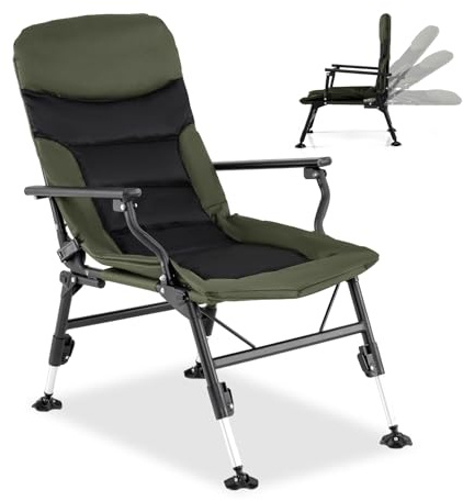 Goplus Foldable Fishing Chair for Adults, Heavy Duty All-Terrain Camping Chair with Padded High-Back, Armrest, Adjustable Feet, Portable Recliner for Outdoor Patio Beach Garden