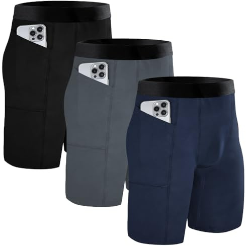 AUYAO Short de Compression Homme, 3 Pièces Sport Séchage Rapide Cycliste, Legging Sport Pantalon Anti-Transpiration et Respirant de Fitness Collant Training(L)