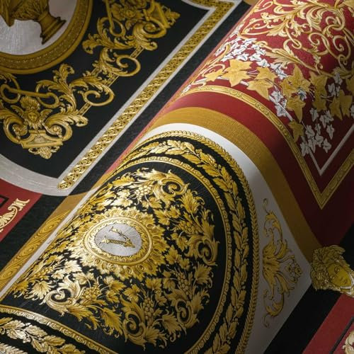 Versace Wallpaper 387046 Papier peint baroque de luxe Motif floral Rouge/doré/noir/blanc 10,05 x 0,70 m Fabriqué en Allemagne