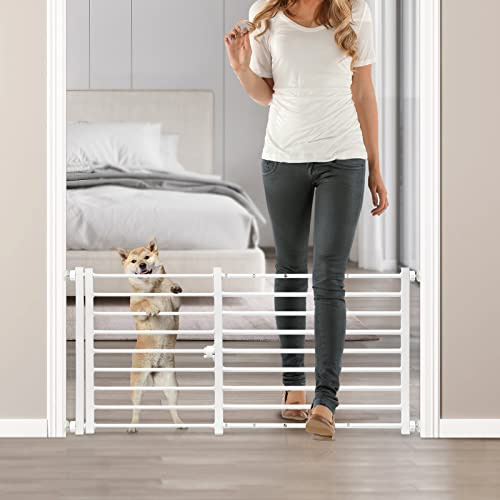 Malier Indoor Dog Gate with Door, 26-41 Extra Wide Full Metal Pet Gate Short Dog Gate for Stairs, Pressure Mount 20'' Tall Small Puppy Gate, Easy Step Over Low Gate for Doorways