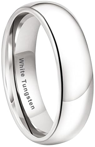 TUTISS 6mm White Tungsten Rings for Men Women Engagement Wedding Bands Domed Polished Comfort Fit Size 10