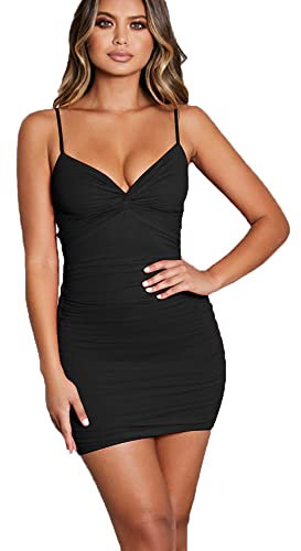 BKEPDY Damen Minikleid Sexy Kleid Ohne Ärmel Bodycon Partykleid mit Tiefer V-Ausschnitt Bleistiftkleid Elegant Spaghettiträger Sommerkleid Cocktailkleid Club Oberteile