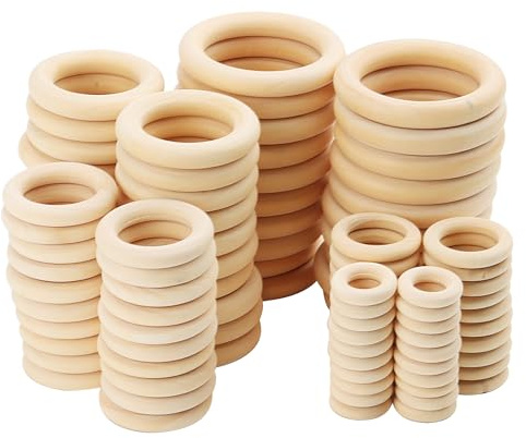 ZEONHAK 300 PCS 5 Sizes Macrame Wooden Ring, 15 25 35 45 55mm Natural Wood Curtain Rings Unfinished Wooden Hoop for DIY, Craft