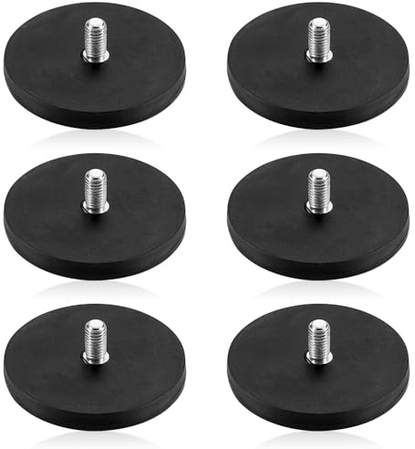 mizikuu Magneti al Neodimio Gommati, 6 pezzi Magnete Diametro 43mm Con Filettatura Esterna M6 e Gomma Rivestimento, Forte Supporto Magnetico Per Illuminazione, Fotocamera, Strumenti, Attrezzatura