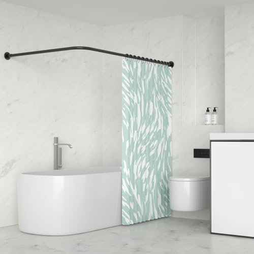 YOFOQ Duschvorhangstange L Form, Verstellbare Duschvorhangstange Ecke Bohren 120x190cm Duschstange Edelstahl für Badewanne für Badewanne mit 12 Duschvorhangring