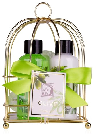 Accentra – Set doccia da donna in bellissimo cestello metallico – Set di 3 pezzi con gel doccia, lozione per il corpo e spugna da bagno – Set regalo benessere per compleanno, festa della mamma e San
