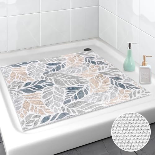 Lurowo Duschmatte rutschfest 60x60 cm, Duschmatte PVC-Luffa, Weich Komfort Duscheinlage rutschfest, schnell trockend Antiruschmatte Dusche für Badezimmer Duschwannen (Laub, 60 x 60 cm)