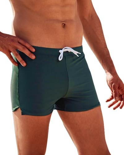 Arcweg Badeshorts für Herren Badehosen Kurz Schnelltrocknend Schwimmshorts Badehose Männer Schwimmhose Boxer Badepants eng anliegend Wassersport Kurze Hose mit Tunnelzug Grün M(EU)