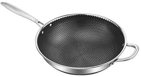 Wok, Pan, Professionell Non-Stick Induktionswok I Kolstål, Med Handtag, Lämplig För Alla Gasspisar, Lätt Att Rengöra Kokkärl, Inklusive Induktionsspis / 34 Cm (34 Cm)