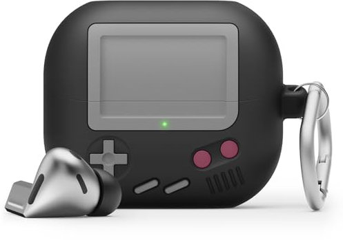 elago Compatible with Samsung Galaxy Buds 3 & 3 Pro & Galaxy Buds 3 FE Case, AW5 Classic Game Player Design Cover with Carabiner, Full Protection, Headphone Accessories (Black)