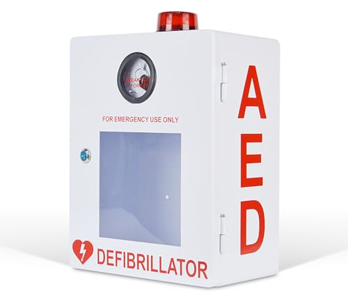 AED Defibrillator Storage Cabinets,Metal Steel Plate Storage Cabinet,AED Defibrillator Wall Mounted Cabinet with Alarm and Light, Suitable for All AEDs, for Offices, Nursing Homes, Public Places