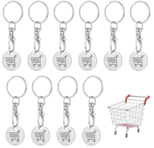 10 Pièces Jeton de Caddie, Jeton Caddie Porte Clé, Jeton Caddie Porte Clef, Universel Jetons de Chariot en Acier Inoxydable, Porte Clés Amovible pour Chariot de Courses, Cadeaux pour Famille et Amis