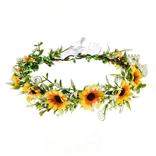 Diadema de corona de girasol, corona de margaritas para novia, corona de hojas, accesorios para el cabello, diadema de flores, tiara ajustable, diademas para primavera, bodas, festivales, accesorios