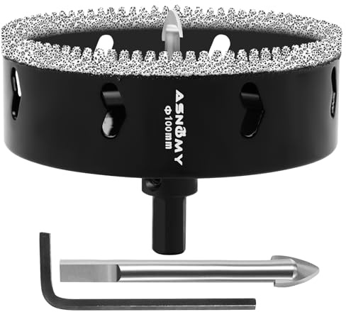 ASNOMY 100mm Broca de Diamante con Broca Piloto Central,Dentada Brocas Coronas de Diamante para porcelanico,Cristal Broca corona Sierra Perforadora para Taladrar Porcelana,Azulejos,Cerámica,Vidrio