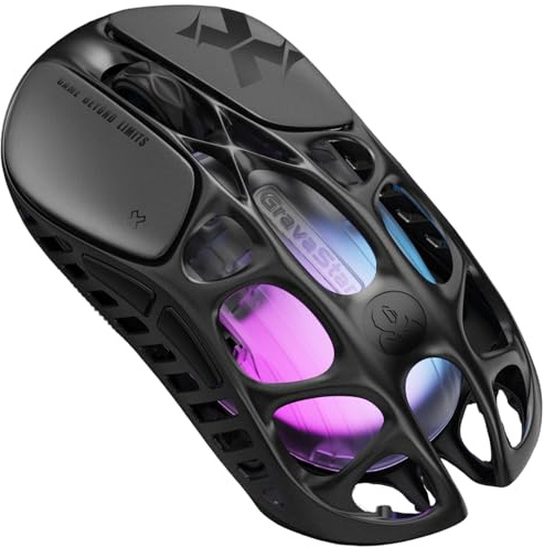 GravaStar Mercury X Wireless Gaming Mouse – 32,000 DPI PAW 3950 Sensor, 1000Hz Polling Rate, Only 49g, Magnesium Alloy Hollow Frame, RGB Lighting, 5 Programmable Buttons