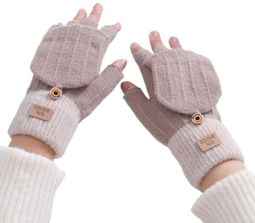 ZEPIQOR 1 Paia Guanti Invernali in Lana per Donna Uomo - Guanti Invernali Mezze Dita,Guanti a Dita Convertibili,Guanti Senza Dita con Pile,per Attività Invernali per Uomo e Donna