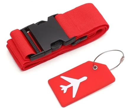 Ceintures réglables pour valise, sangles de bagage, étiquettes pour valise, sangle d'emballage, ceinture de liaison avec étiquette, accessoires de bagages, Rouge, Taille unique