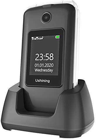 ukuu Senior Mobile Phone with Big Button, GSM SIM Free Unlocked Basic Mobile Phone With Loud Sound 1200mAh Battery 2.8+1.8 LCD Display Easy to Use SOS Button And USB C Charging With Cradle - Black