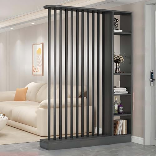 Paravento a colonna pavimento a soffitto,divisore per stanze,paravento per ingresso con colonna da pavimento a soffitto(con mensola di stoccaggio),divisore in listelli di legno per ingresso decorativo