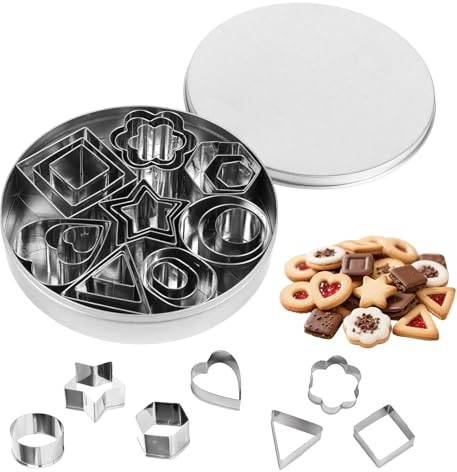 24 Pcs Cookie Cutters Set, Stainless Steel Mini Biscuit Cutters with Box - 8 Shapes Star Flower Heart Hexagon Round Square Triangle Oval for Baking, Fondant, Pastry, Clay, Kids DIY Craft