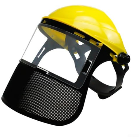 Casco da giardino regolabile con visiera in rete metallica per la sicurezza esterna (copertura in rete gialla)