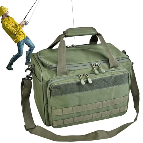 para Aparejos de Pescado, Impermeable, portátil, con Correa para el Hombro, de Almacenamiento de Tela Oxford, para Actividades al Aire Libre, Lago, Arroyo, Estanque, Playa, Verde Militar
