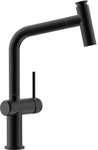 CECIPA Grifo de cocina negro, extensible, grifo de cocina con ducha, dos tipos de chorro de agua, grifo de alta presión, giratorio 360°