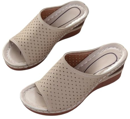 XHZPF Pantofole da esterno, scarpe, sandali estivi a cuneo per donna taglia grande(kaki,42)