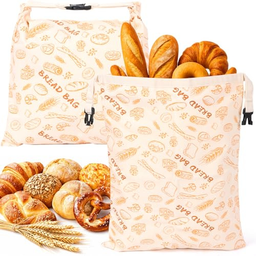 BOBASH 2 stycken brödpåsar med bivax, återanvändbar brödpåse för att hålla fräschheten 43 cm x 33 cm, brödväska med dragkedja och bärhandtag, bivaxpåse för bröd, surdegbröd, bakverk (vete)