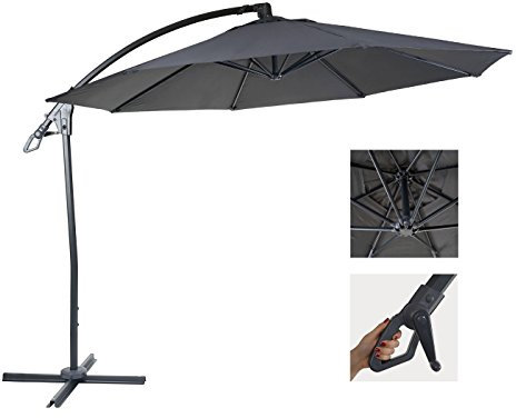 Mendler Deluxe Ampelschirm HWC-D14, Sonnenschirm, rund Ø 3m Polyester Alu/Stahl 14kg ohne Ständer - anthrazit