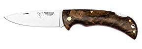 Cudeman 325-G rakhyvel MoVa 1,4116 9,5 cm stålblad och polerad valnöt grepp med röd separator 11,5 cm för jakt, fiske, överlevnad och bushcraft + flaskhållare present