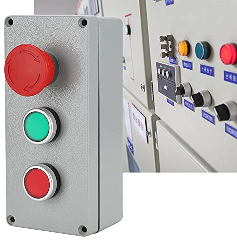 Interruptor Pulsador de parada de Emergencia 3 Botones Rojo Verde Ip66, Interruptor Momentáneo A Prueba de Agua de Aluminio 1Nc 1No con Bloqueo, Caja Estación (175X80X55)