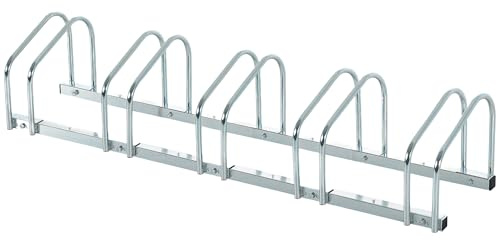 HOMCOM Rastrelliera Biciclette da Pavimento o Parete, Portabici da Terra per 5 Biciclette in Acciaio, Ruote Fino 65 mm, 145x33x27 cm, Argento