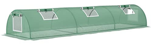Outsunny Serre de Jardin Tunnel Mini Serre Tunnel 300 x 80 x 45 cm 5 fenêtres enroulables bâche PE 140 g/㎡ métal époxy Vert