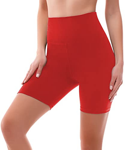 SINOPHANT Radlerhose Damen Kurz High Waist Shorts Leggings für Sommer Fitness Sport Yoga(S-M,1 rot)
