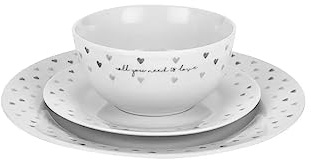 Home 12 Piece Grey Hearts Dinner Set Cutest Crockery Carrying The Message All You Need is Love and A Delicate Heart Pattern