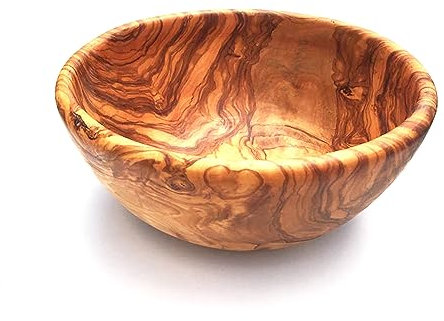 Medina Mood Cuenco de Madera de Olivo Hecho a Mano - Diámetro: 20/22/24/26/28/30/32/34 cm - Para Ensalada y Fruta (22 cm de Diámetro)
