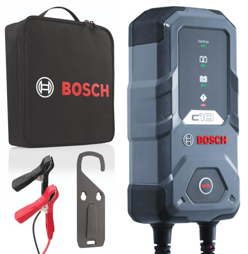 Bosch C10 Batterieladegerät, 3,5 A mit Erhaltungsfunktion, für 12 V Blei-Säure-, AGM-, Gel-, EFB- und SLI-Batterien, mit britischem Stecker